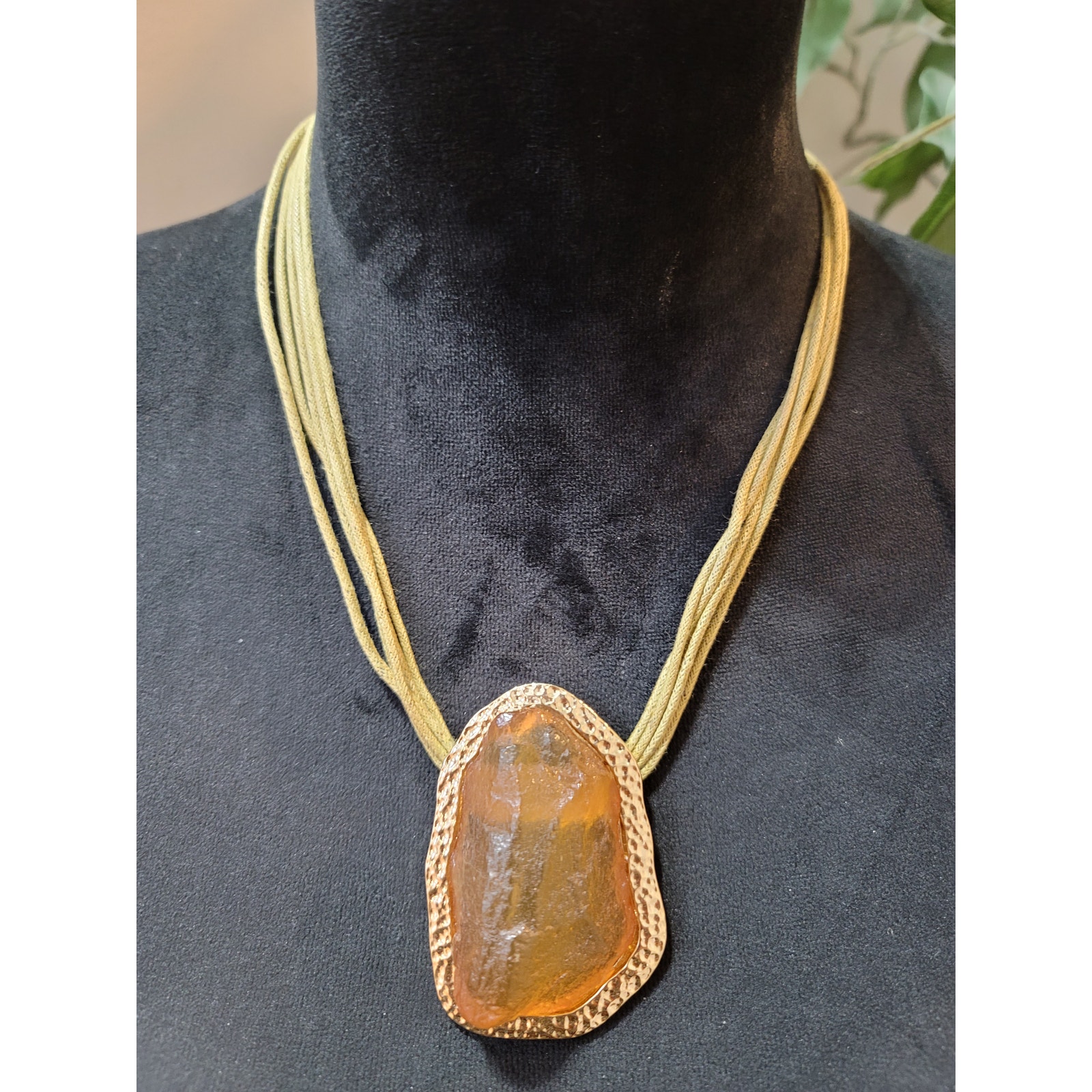 Womens Amber Tone Stone Pendant Necklace Gold Tone Lobster Clasp
